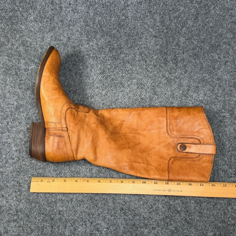 Frye Carson Tall Riding Boots Women's 6.5 Caramel Brown Leather Pull On Rustic